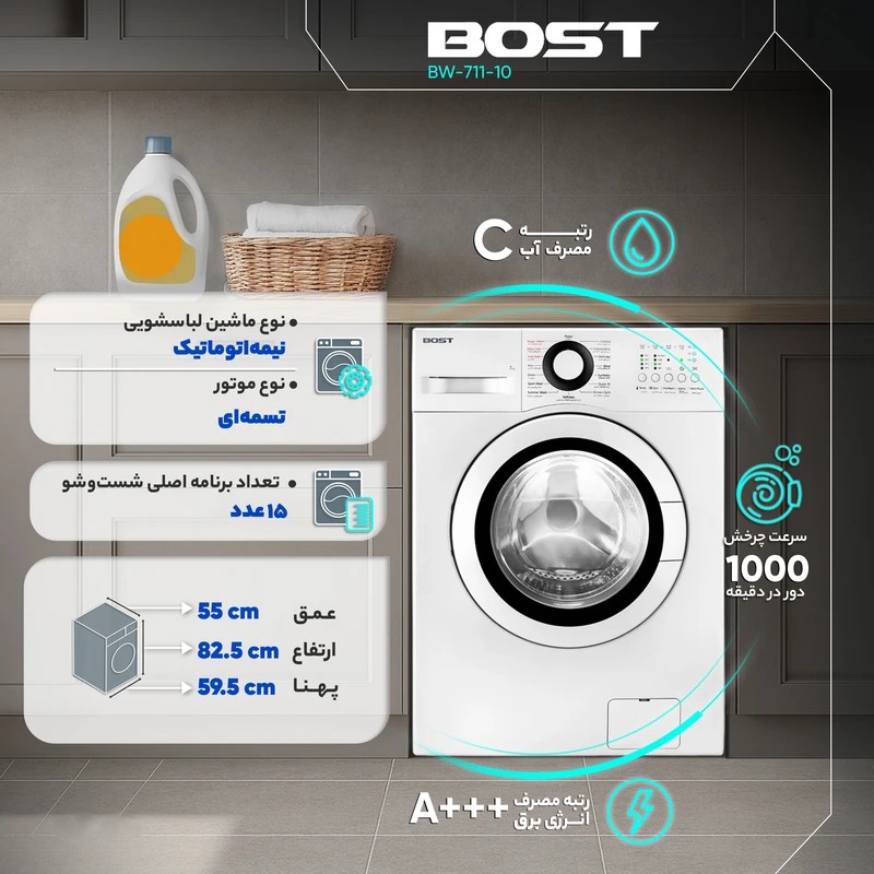 لباسشویی بست 7کیلویی اتوماتیک مدل BW-711 سفید